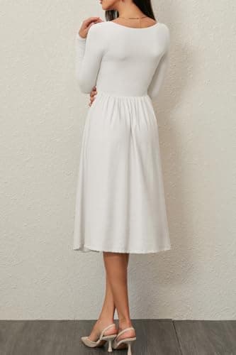 CHYRII Womens White Dress Spring Fashion 2025 Square Neck Long Sleeve Casual A-Line Midi Dress S - Image 7