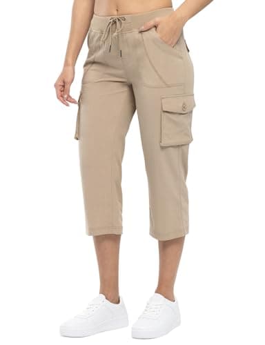 TBMPOY Womens Cargo Capris Hiking Lightweight Pants 6 Pockets Quick Dry Casual Outdoor Trip Loose Shorts Cropped Cotton Khaki S - Image 2