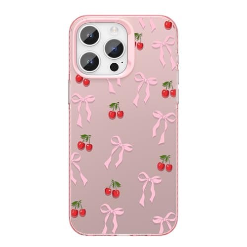 ZTOFERA for iPhone 16 Pro Max Case,Cute Pink Ribbon Bow Tie Planet Star Floral Aesthetic Phone Case,Trendy Slim Hard IMD Shockproof Protective Bumper Phone Cover for Women Girls,Cherry - Image 1