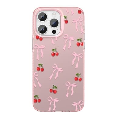 ZTOFERA for iPhone 16 Pro Max Case,Cute Pink Ribbon Bow Tie Planet Star Floral Aesthetic Phone Case,Trendy Slim Hard IMD Shockproof Protective Bumper Phone Cover for Women Girls,Cherry - Image 1