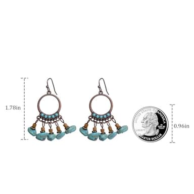 Boho Turquoise Drop Dangle Earrings Vintage Turquoise Beads Copper Earrings Western Dangling Earrings for Women Trendy - Image 3