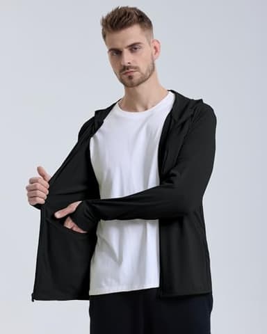 Locachy Men's UPF 50+ Sun Protection Outdoor Lightweight Full Zip Hoodie Jacket Long Sleeve Fishing Hiking Performance Shirt Black XL - Image 4