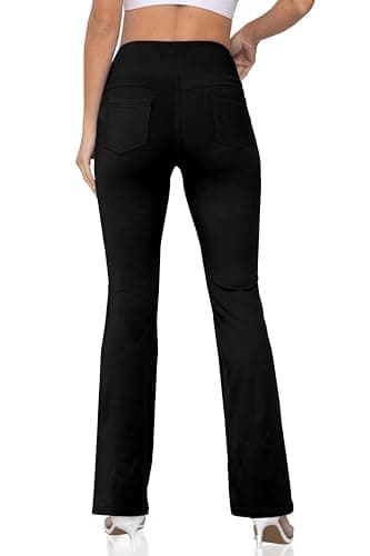 CHANLEED Women's Bootcut Yoga Pants, Flare Leggings with Pockets High Waist Causal Dress Pants Petite/Regular/Tall（Solid Black-L） - Image 3