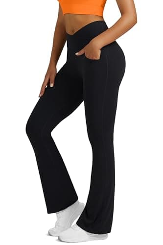 Boerfmian Flare Leggings for Women Yoga Pants with Pockets High Waisted Crossover Flare Leggings Bootcut Casual Yoga Pants Black - Image 1