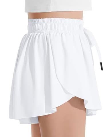 Witwot Butterfly Shorts Girls, 2-in-1 Teen/Kids Girl Flowy Short, 9-10 Years, White - Image 2