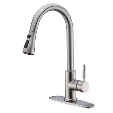 WEWE Single Handle High Arc Brushed Nickel Pull Out Kitchen Faucet,Single Level Stainless Steel Kitchen Sink Faucets with Pull Down Sprayer,Suitable for Laundry Rv Bar - Image 1