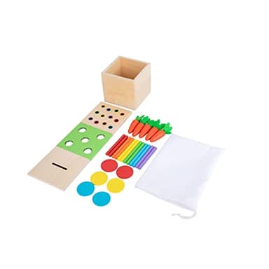 Adena Montessori 3 in 1 Wooden Montessori Play Kit Baby Toys,Includes Matchstick Color Drop Game,Carrot Harvest Game and Coin Box,Learning Toy for Kid 1,2,3 Year Old,Girl Boy Gift for Baby 6-12 Month - Image 9