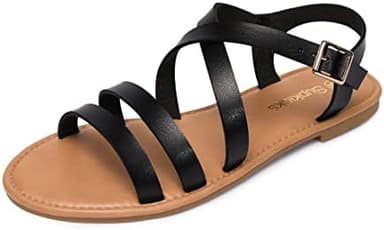 Women's Ankle Strap Flat Sandals Open Toe Breathable Summer Fisherman Sandals Adjustable Buckle Crossed Strappy Two Band Comfy Casual Gladiator Sandal - Image 3