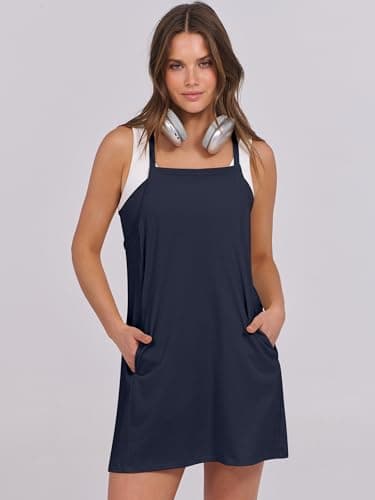 ANRABESS Women Summer Dress 2025 Beach Vacation Outfits Tennis Athletic Workout Romper Dress Built in Shorts Travel Clothes Navy Blue Medium - Image 7