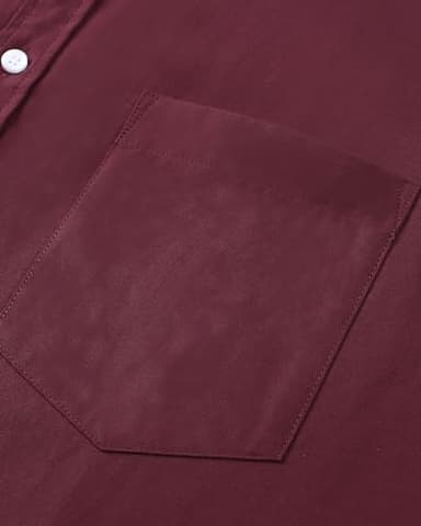 Alimens & Gentle Mens Short Sleeve Oxford Shirt Regular Fit Button Down Collar Shirts with Pocket, Burgundy, 3X-Large - Image 4