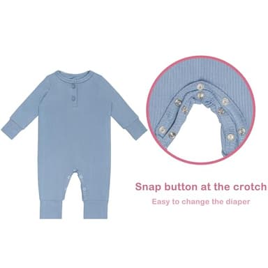 GUISBY Long Sleeve Baby Footless Pajamas with Buttons Cotton Sleepers with Zipper 3-Pack Blue-White-Green 18-24 Months - Image 3