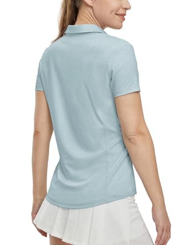 BGOWATU Women's Short Sleeve Golf Tennis Polo Shirts V Neck Collared Workout Tops UV Protection Dry Fit for Summer Gray Blue XS - Image 3