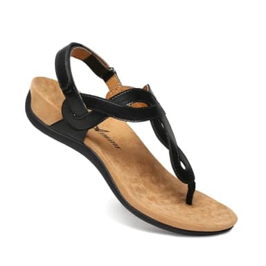 Athlefit Womens Black Orthopedic Arch Support Sandals Casual Summer Walking Adjustable Thong Sandals for Women Size 10 - Image 4