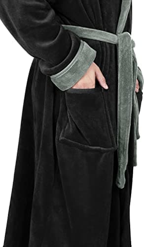 NY Threads Mens Hooded Fleece Bathrobe Plush Long Spa Robe Pack of 1, Large/X-Large, Black and Steel Grey - Image 4
