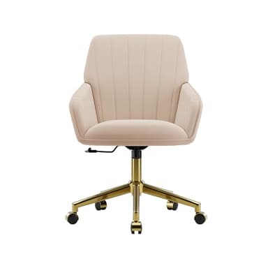 YISHENG Velvet Office Desk Chair with Gold Base, with Wheels,Modern Height Adjustable 360 Degree Swivel Upholstered Vanity Chairs with Arms for Living Room Bedroom, Beige,Khaki - Image 1