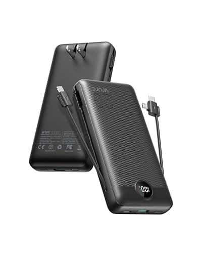 VRURC Portable Charger 20000mAh, Fast Charging Power Bank USB C,4 Output 2 Input Travel Essentials Charging Bank Equipped with LED Display,Built-in Wall Plug and Cables,Phone Charger Battery,Black - Image 1