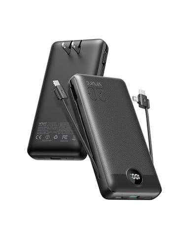 VRURC Portable Charger 20000mAh, Fast Charging Power Bank USB C,4 Output 2 Input Travel Essentials Charging Bank Equipped with LED Display,Built-in Wall Plug and Cables,Phone Charger Battery,Black - Image 1