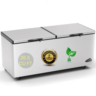 26.5 Cu Ft Chest Freezer - Large Commercial Deep Freezer with 3 Removable Basket and Adjustable Thermostat - 2 Door Energy Saving Quiet for Restaurants, Supermarkets, and Garages - Image 1