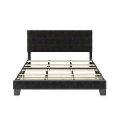 SHA CERLIN King Platform Bed Frame with Velvet Upholstered Headboard, Mattress Foundation with Strong Wooden Slats Support, No Box Spring Needed, Black - Image 9
