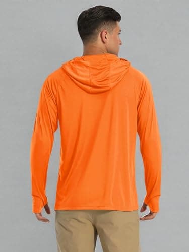 Men's UPF 50+ Hooded Long Sleeve Shirt for Fishing, Hiking & Workout - Orange - Image 7