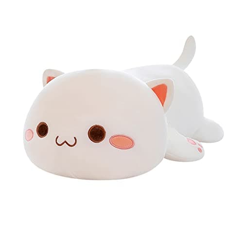 FUYU Cat Stuffed Animals, Soft Cat Plush Pillow Kawaii Kitten Stuffed Animal Toy Gifts for Kids Boys Girls Room Decor (White Round Eyes,15in/37cm) - Image 1