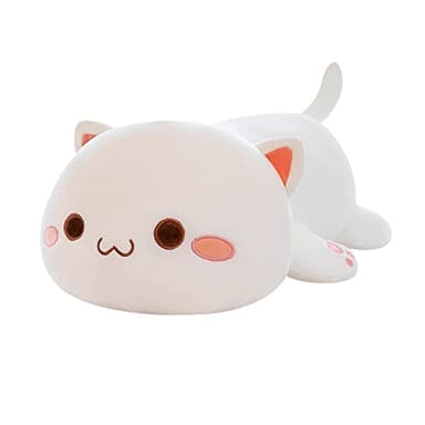 FUYU Cat Stuffed Animals, Soft Cat Plush Pillow Kawaii Kitten Stuffed Animal Toy Gifts for Kids Boys Girls Room Decor (White Round Eyes,15in/37cm) - Image 1