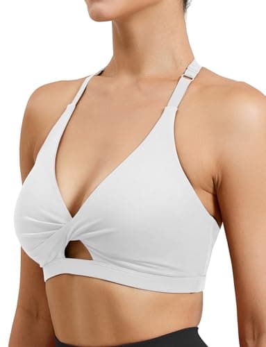 VOYJOY Workout Sports Bras for Women Padded Backless Strappy Fitness Wireless Gym Medium Impact Bra Yoga Crop Top White M - Image 5