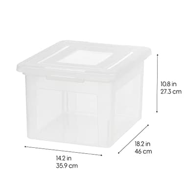 IRIS USA File Box, Plastic File Organizer with Lids for Letter/Legal File, Portable Document Box For Moving, Storage Bin with Durable and Secure Lid, Stackable Nestable BPA-Free, Clear 35 Qt. 4 Pack - Image 2