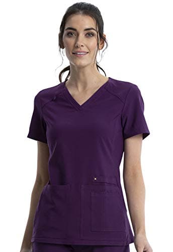 Cherokee Women's Medical Scrub Top Iflex V-Neck Knit Panel Top Plus Size CK605, 2XL, Eggplant - Image 1