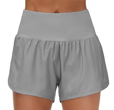 THE GYM PEOPLE Womens High Waisted Running Shorts Quick Dry Athletic Workout Shorts with Mesh Liner Zipper Pockets (Lavender Grey, Small) - Image 3
