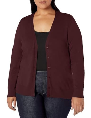 Amazon Essentials Women's Lightweight V-Neck Cardigan Sweater (Available in Plus Size), Burgundy, 2X - Image 6
