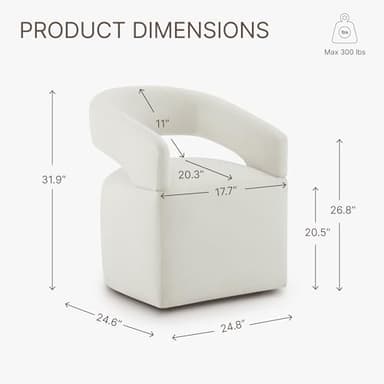 KISLOT Upholstered Dining Chairs with Removable Casters Barrel Side Armchair with Rollers for Diningroom Bedroom Livingroom Reading Room, Ivory, 4PCS - Image 3