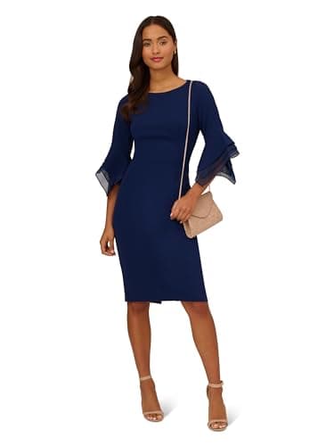 Adrianna Papell Women's Knit Crepe Tiered Sleeve Dress, Navy Sateen, 12 - Image 5