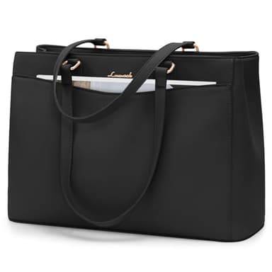 LOVEVOOK Laptop Bag Tote Bag for Women, Work Bags Teacher Tote Bag, Waterproof Leather Computer Bag, Business Laptop Purse Office Handbag Professional Briefcase, 15.6 Inch, Black - Image 1