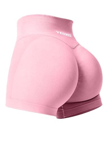 YEOREO Women Scrunch Workout Shorts Butt Lifting 3.5" V Cross Waist Amplify Shorts Gym Shorts Light Pink M - Image 5