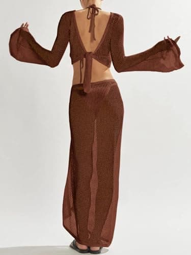 LANNEW Women's Swimsuits Cover Ups Set for Crochet Bathing Suit Hollow Out 2 Piece Bikini Coverup Beach Swimwear - Image 4