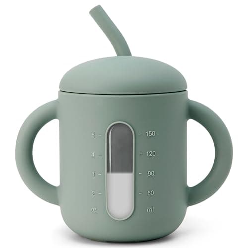 SAMiGO Silicone Sippy Cup, Baby Straw Cup for 6 12 18 Months, Sippy Cup with Straw for Toddlers 1-3 Years, Baby Water Cup for Drinking and Training, 6 oz - Image 1