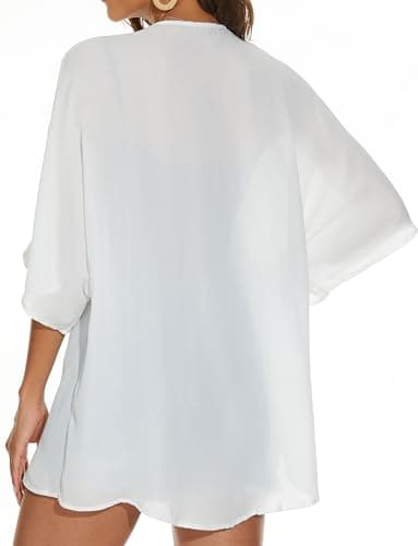 Women Summer Tops Kimono Cardigans Sheer Beach Cover Ups Chiffon Open Front Shirts （White,3XL - Image 6