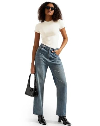 SUUKSESS Women Double Lined Fitted Basic Tee Shirts Crew Neck Short Sleeve Y2K Going Out Crop Tops (Pearl, S) - Image 5