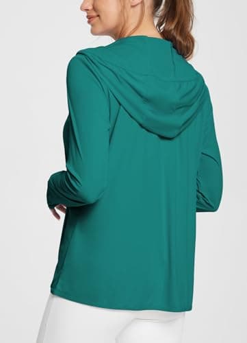 baleaf Women's Sun Zip Up Shirt UV Protection Hoodie Long Sleeve SPF Hooded Jacket Breathable Summer Clothing Outdoor Running Hiking Green S - Image 2