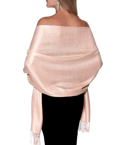 Pashmina Shawls and Wraps for Evening Dresses, Large Soft Pashmina Wedding Pale Rose Gold Shawl - Image 1
