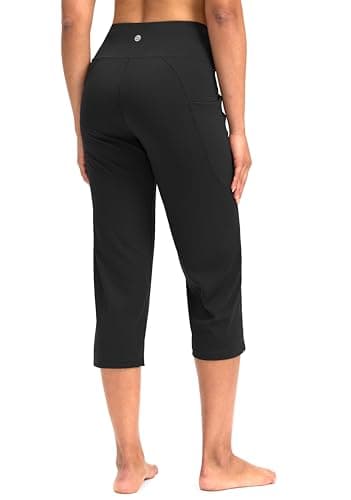 G Gradual Capri Pants for Women High Waist Workout Yoga Pants with Pockets Tummy Control Leggings Crop Straight Pants(Black,M) - Image 3