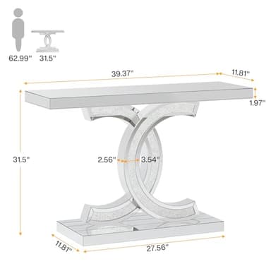 Tribesigns Mirrored Console Table, 39" Modern Silver Entryway Table with Sparkling Crystal Inlays, Glass Sofa Table with Mirror Finish for Entrance, Hallway, Living Room - Image 2
