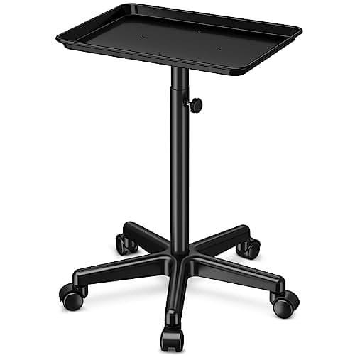 DEER BEAUTY Salon Tray on Wheels - Premium Aluminum Tattoo Tray Rolling Trolley - Adjustable Salon Service Rolling Tray Hairdresser Cart with Clinic Spa Rolling Tray Wheels (Black) - Image 1