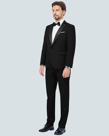 MAGE MALE Men's 2 Piece Suit Notched Lapel One Button Slim Fit Formal Wedding Prom Tuxedo Suits Blazer Pants with Bow Tie Set - Image 6
