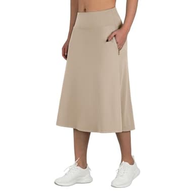 ANIVIVO Women's Midi Length Skorts Skirts with Pockets Modest Skirts 28" Long Knee Length Athletic Skorts(Khaki L) - Image 2