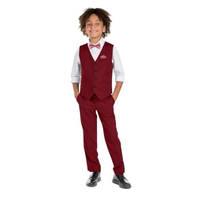Marvelous Kids Boys 6-Piece V-Neck Formal Slim Fit Vest Suit Set, Burgundy, Size 8 - Image 3
