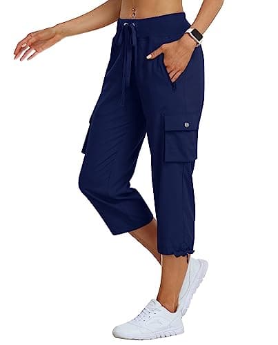 MoFiz Women's Cargo Capris Hiking Pants Lightweight Quick Dry Running Outdoor Casual Shorts for Women Zipper Pockets UPF 50+ Navy XL - Image 1