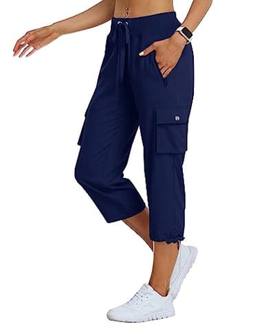 MoFiz Women's Cargo Capris Hiking Pants Lightweight Quick Dry Running Outdoor Casual Shorts for Women Zipper Pockets UPF 50+ Navy XL - Image 1