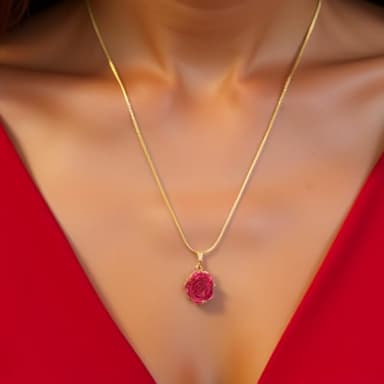 Red Rose Bloom Pendant Dainty Charm Necklace Plated Gold Snake Chain 18 Inch Gift Boxed Forever Flower Jewelry - Image 3